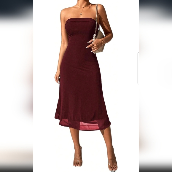 Dresses & Skirts - NWT Burgundy Strapless Midi Sheath Dress XXS